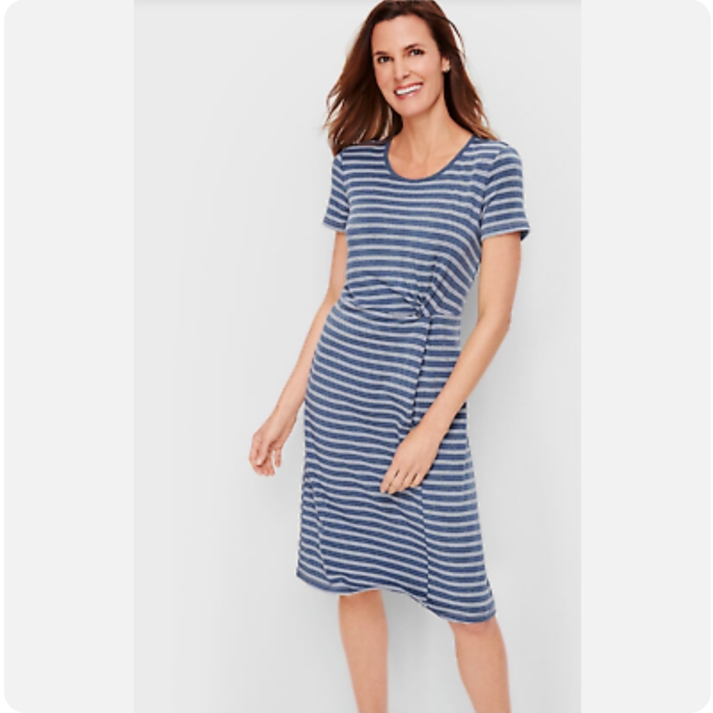 Talbots Blue Stripe Knit Twist Knot Dress